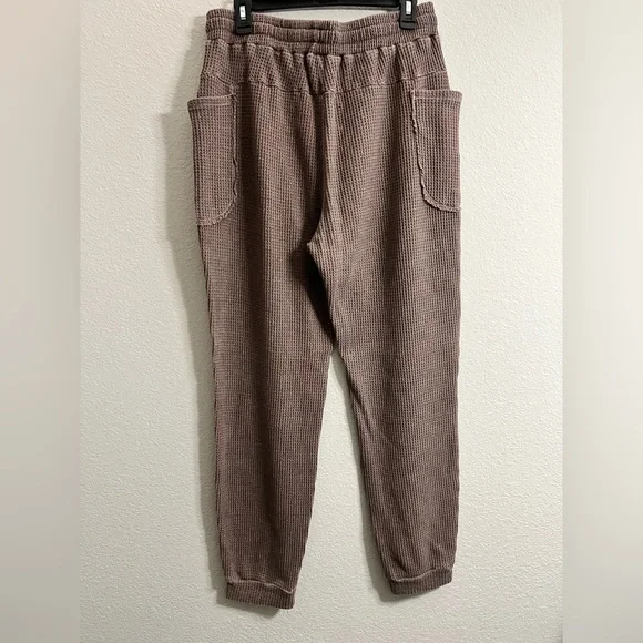 Rae Mode Women’s Waffle Knit Jogger Pants with Drawstrings in Brown - Picture 8 of 9